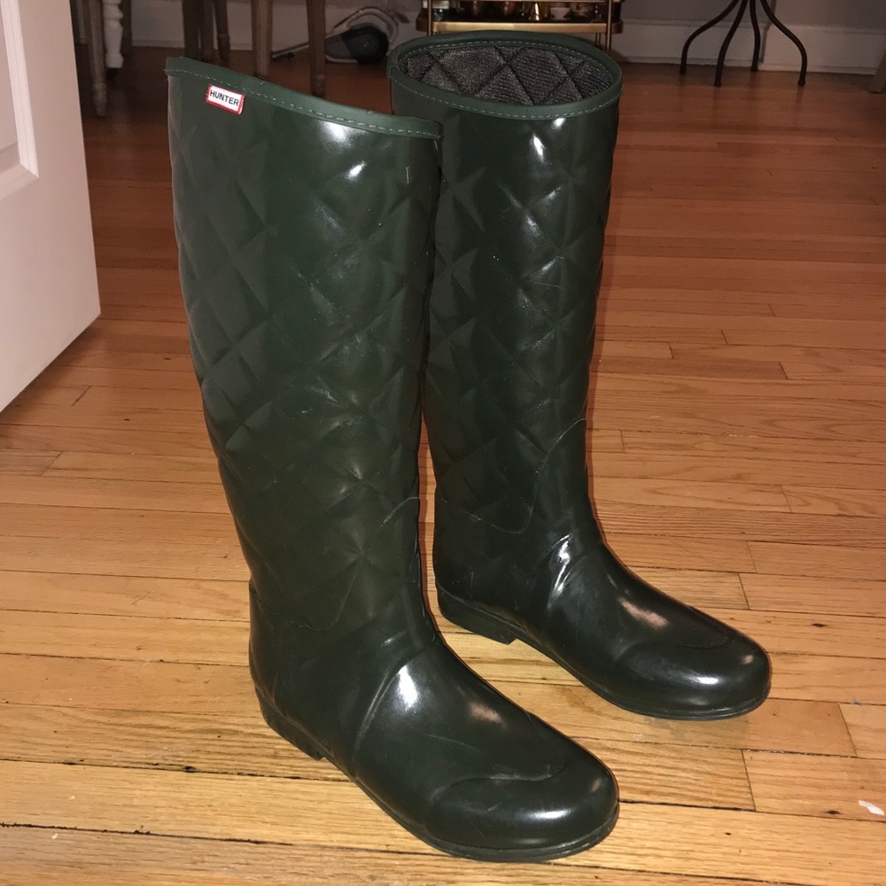 Hunter Quilted Tall Rain Boots in Dark Green